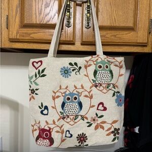 Owl Embroidered Canvas Tote